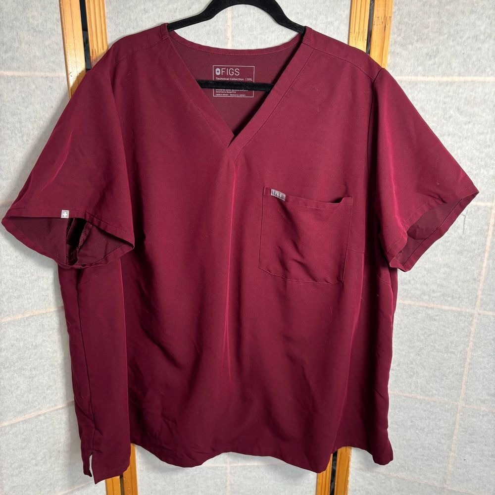 FIGS‎ Women's Catarina One-Pocket Scrub Top Sz 5XL Technical Collection Burgundy